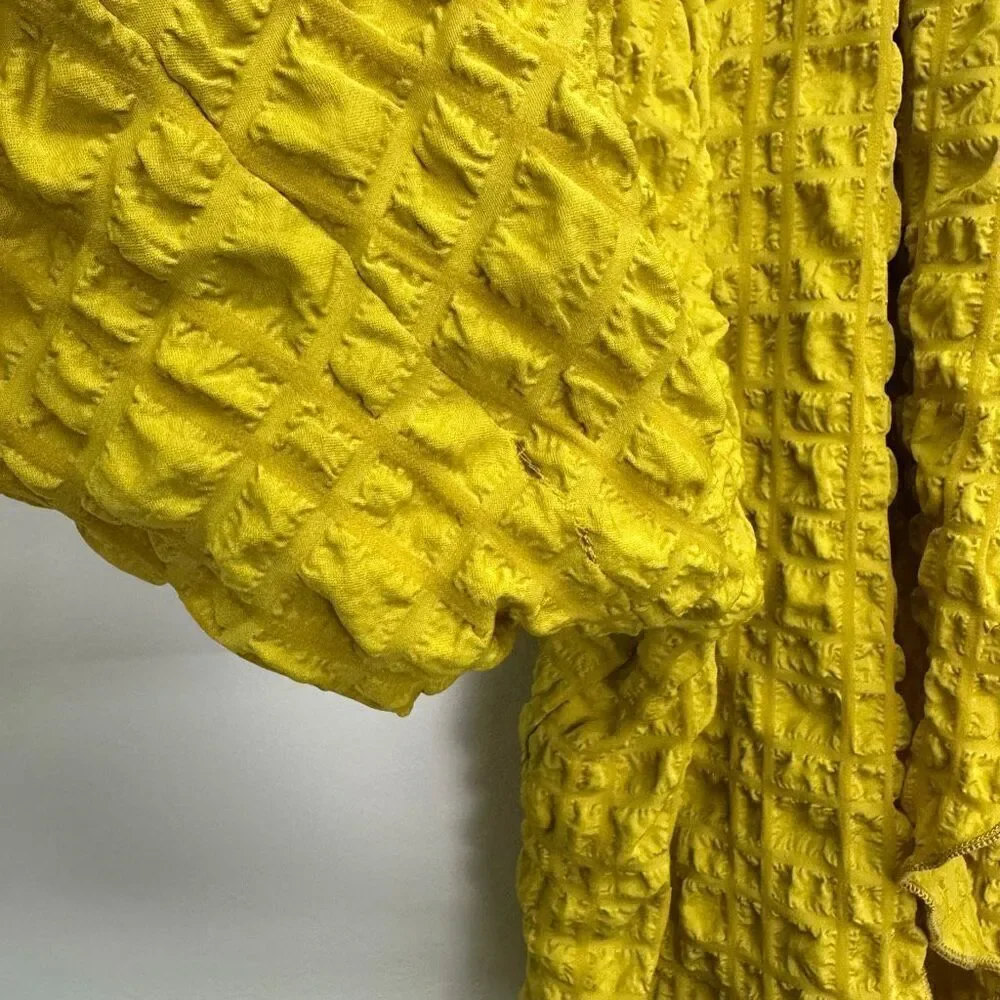 IC by Connie K Collection Women’s Mustard Yellow Bubble Check Merrow Detail Open